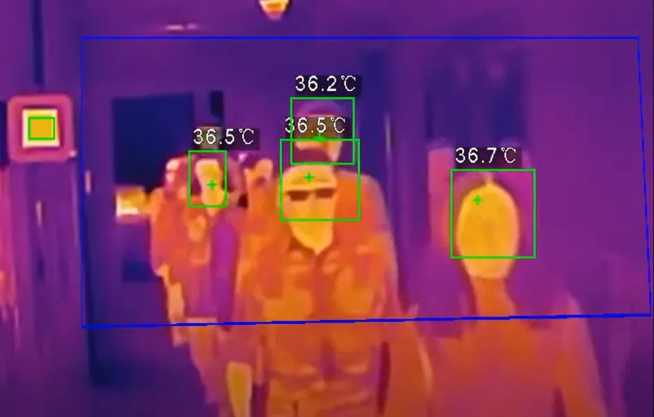 Warmtebeeld van mensen met hun gemeten lichaamstemperatuur